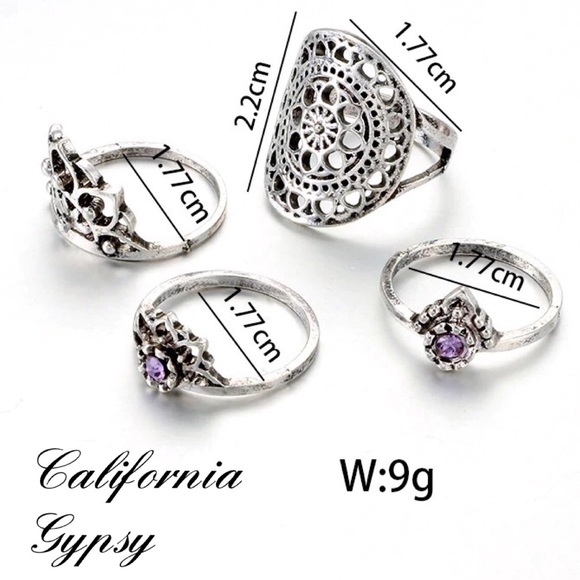 4 piece Boho festival Gypsy lotus midi ring - Picture 5 of 6
